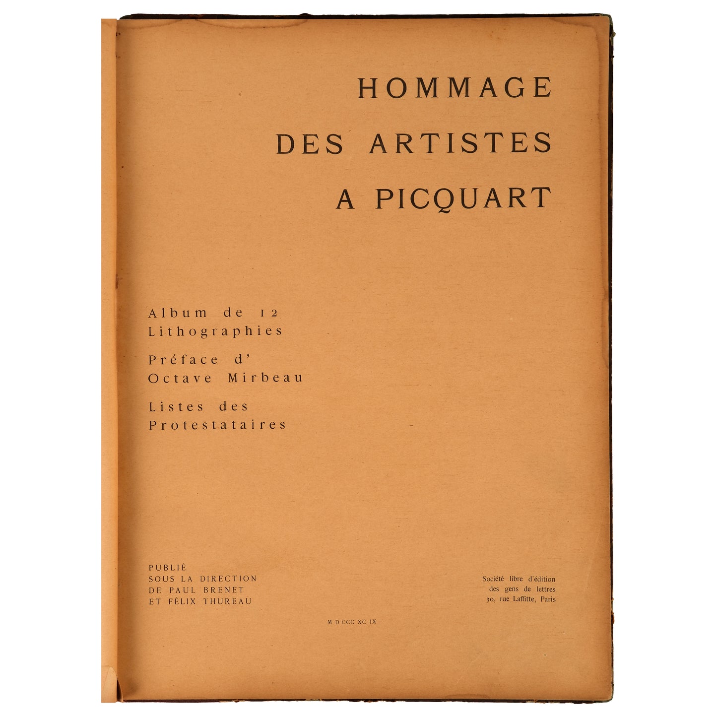 Hommage des Artistes à Picquart, Album de 12 Lithographies, 1899